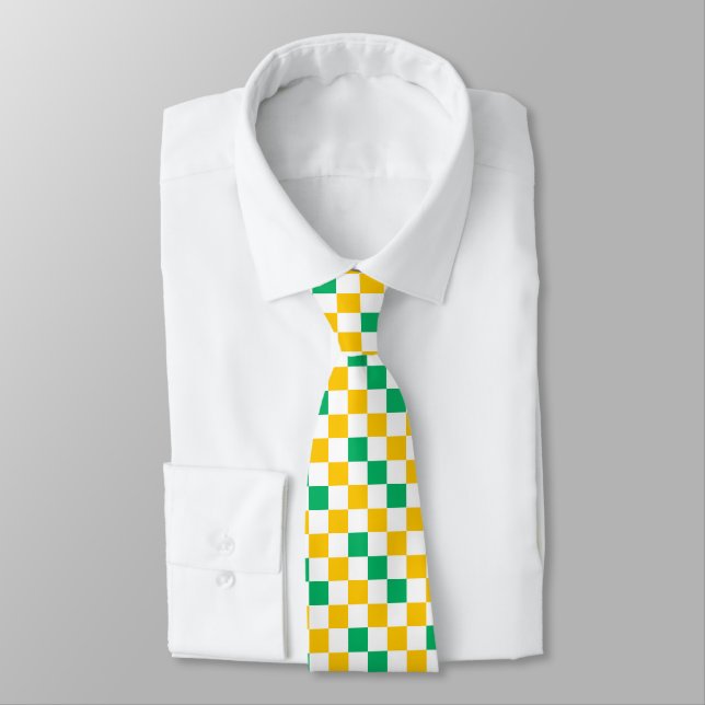 Yellow White Green Chequered Design  Tie (Tied)