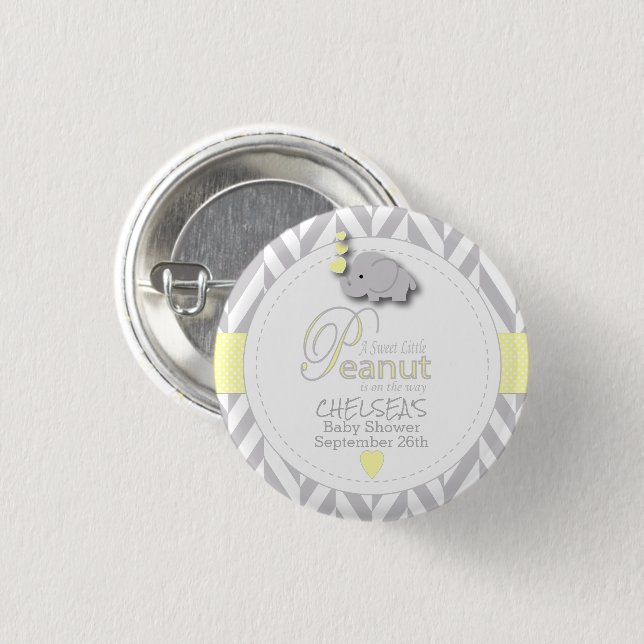 Yellow, White Grey Elephant Baby Shower 3 Cm Round Badge (Front & Back)