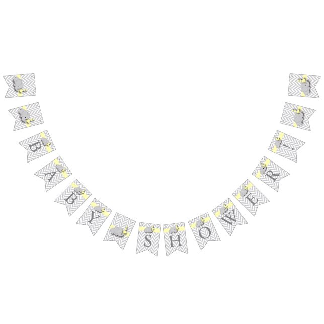 Yellow, White Grey Elephant Baby Shower Bunting (All)