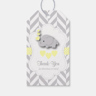 Yellow, White Grey Elephant Baby Shower Thank You Gift Tags