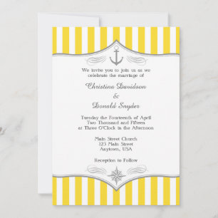 Yellow White Grey Nautical Wedding Invitation