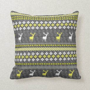 Yellow White Grey Stag Deer Trendy Modern Pillows