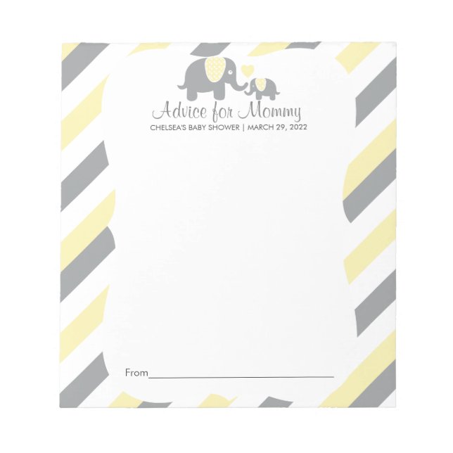 Yellow, White Grey Stripe Elephant - Advice Notepad (Front)