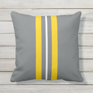 Yellow White Grey Vertical Stripe Outdoor Pillow