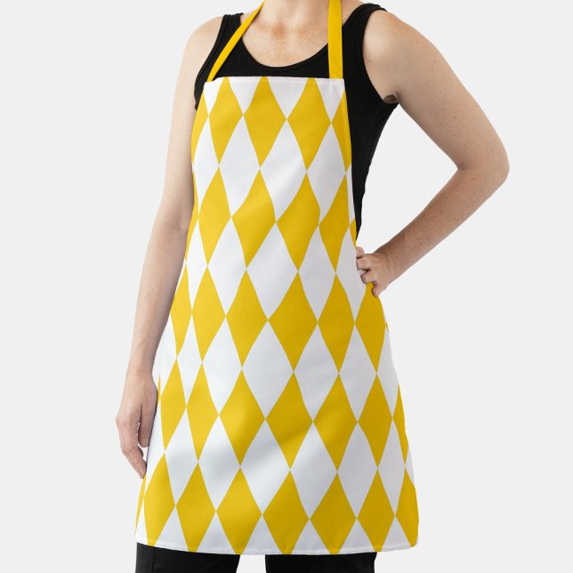 Yellow White Harlequin Diamonds Checkers Design  Apron (Creator Uploaded)