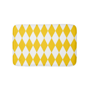 Yellow White Harlequin Diamonds Checkers Design Bath Mat
