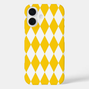 Yellow White Harlequin Diamonds Checkers Design  iPhone 16 Case