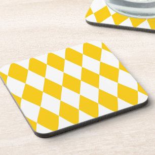 Yellow White Harlequin Diamonds Checkers Design  Coaster