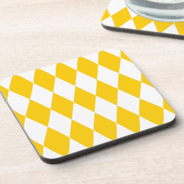 Yellow White Harlequin Diamonds Checkers Design  Coaster (Creator Uploaded)