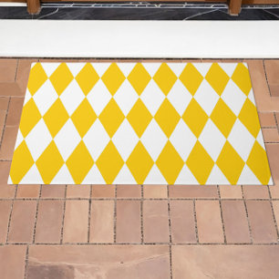 Yellow White Harlequin Diamonds Checkers Design  Doormat