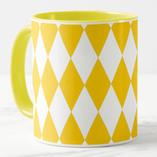 Yellow White Harlequin Diamonds Checkers Design  Mug