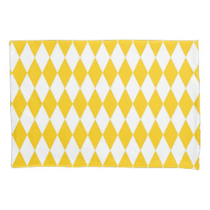 Yellow White Harlequin Diamonds Checkers Design  Pillowcase