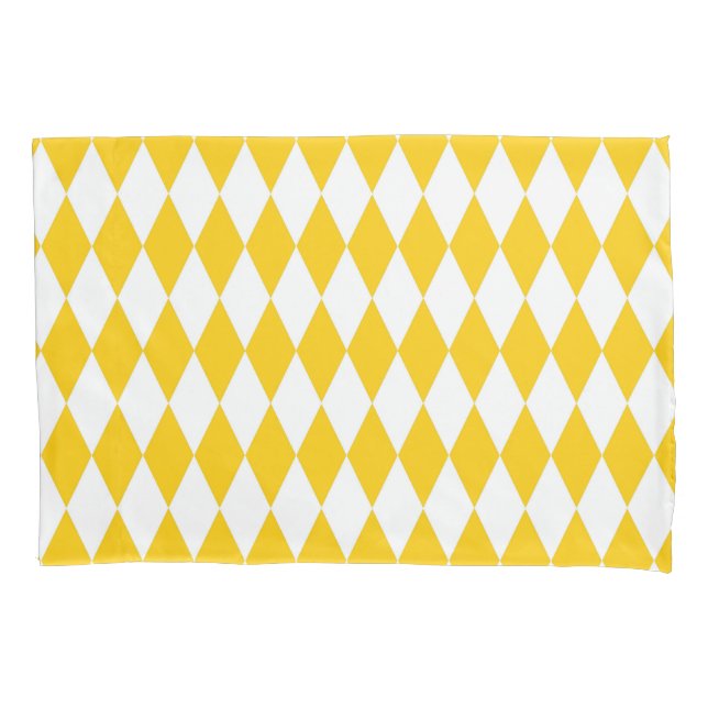 Yellow White Harlequin Diamonds Checkers Design  Pillowcase (Front)