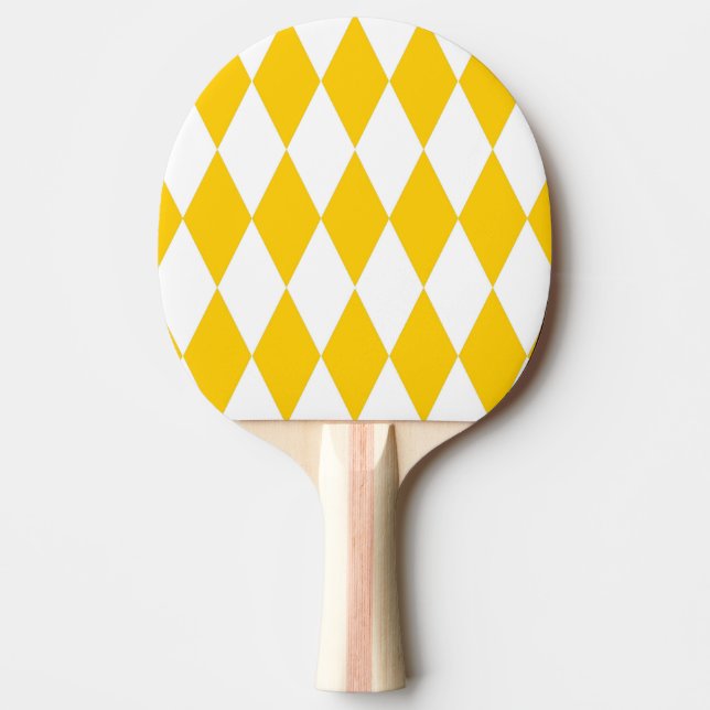 Yellow White Harlequin Diamonds Checkers Design  Ping Pong Paddle (Front)