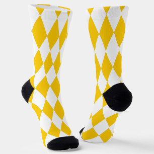 Yellow White Harlequin Diamonds Checkers Design  Socks