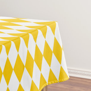 Yellow White Harlequin Diamonds Checkers Design Tablecloth