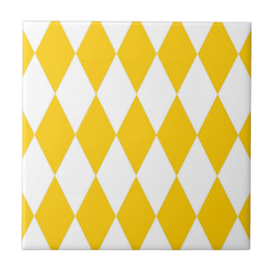 Yellow White Harlequin Diamonds Checkers Design Tile