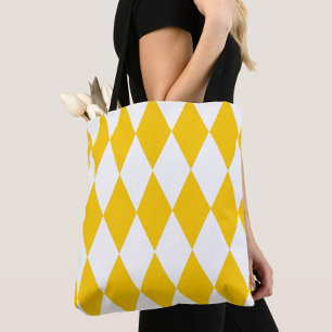 Yellow White Harlequin Diamonds Checkers Design  Tote Bag