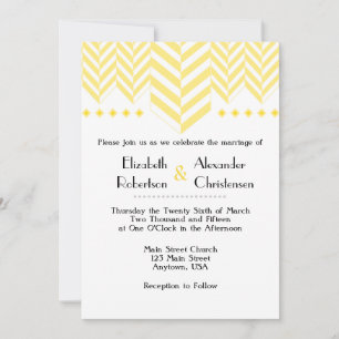 Yellow White Herringbone Wedding Invitation
