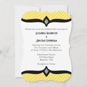 Yellow White Herringbone Wedding Invitation