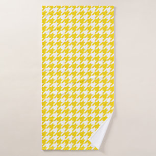 Yellow White Houndstooth Check Bath Towel