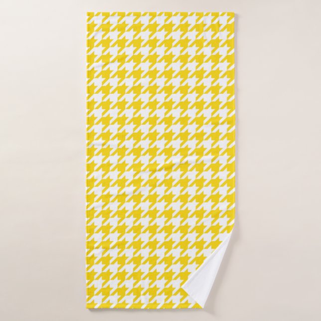 Yellow White Houndstooth Check Bath Towel (Bath Towel)