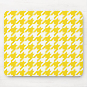 Yellow White Houndstooth Check Mouse Mat