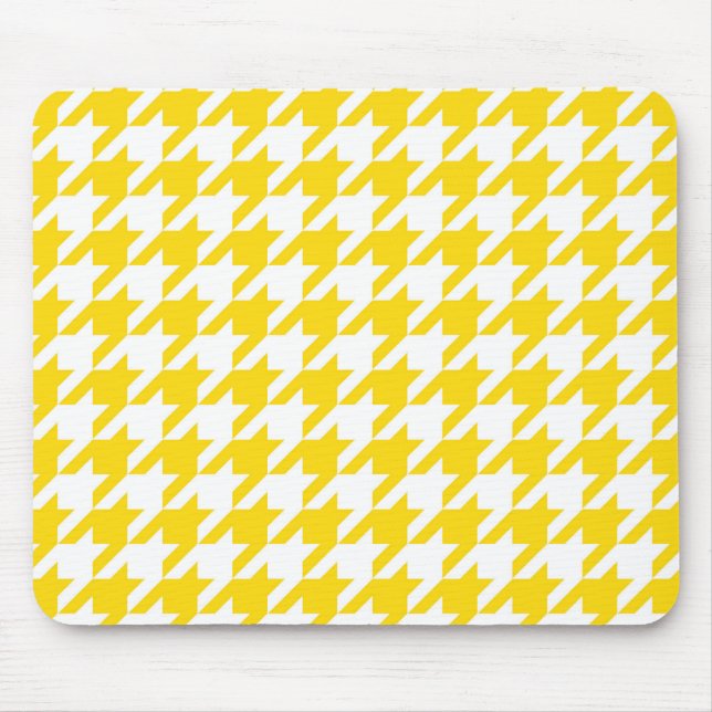 Yellow White Houndstooth Check Mouse Mat (Front)