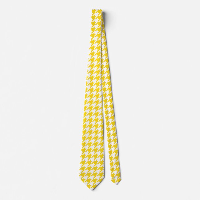 Yellow White Houndstooth Check Tie (Front)
