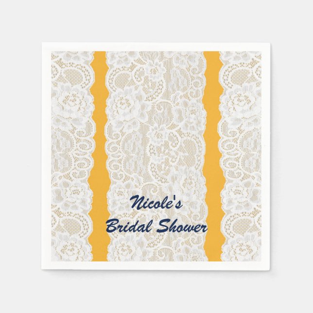 Yellow & White Lace Bright Elegant Rustic Party Napkin (Front)