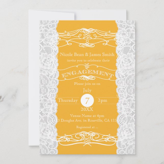 Yellow & White Lace Elegant ENGAGEMENT Invitations (Front)