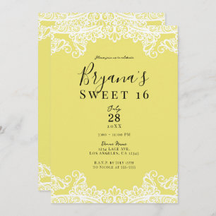 Yellow & White Lace Elegant Sweet 16 Party   Invitation