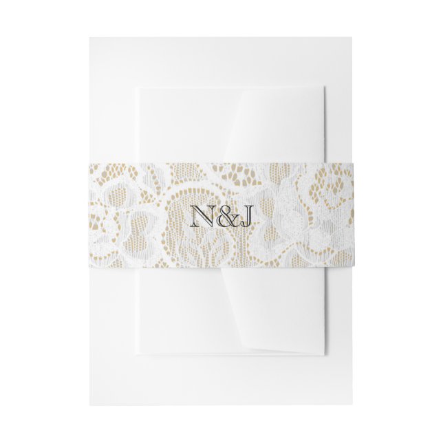 Yellow & White Lace Rustic Simple Elegant Wedding Invitation Belly Band (Front Example)