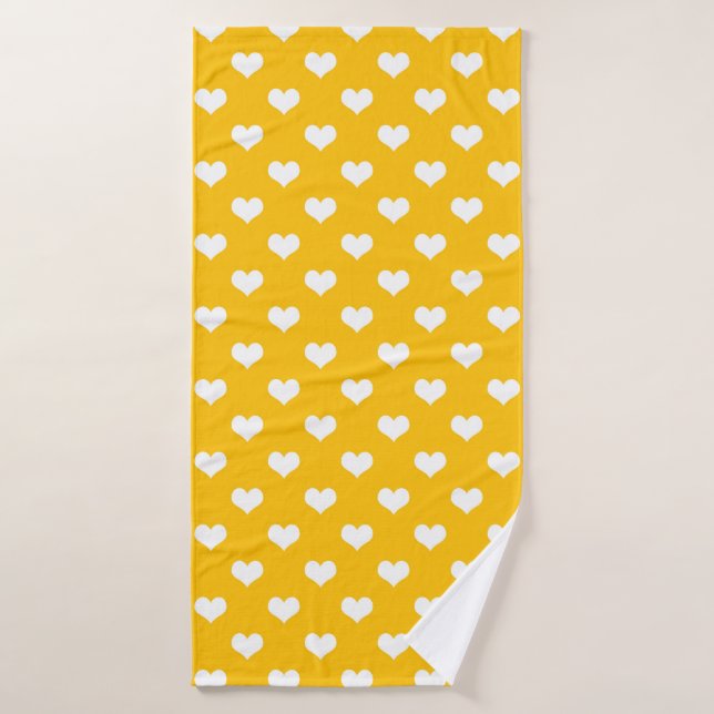 Yellow White Love Heart Pattern Design  Bath Towel (Bath Towel)