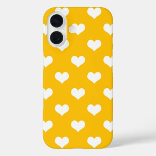 Yellow White Love Heart Pattern Design iPhone 16 Case