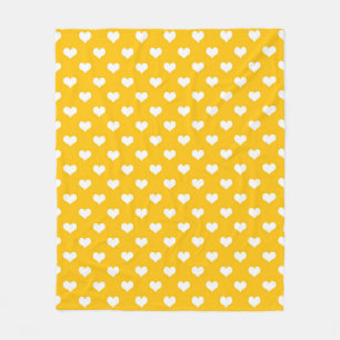 Yellow White Love Heart Pattern Design Fleece Blanket