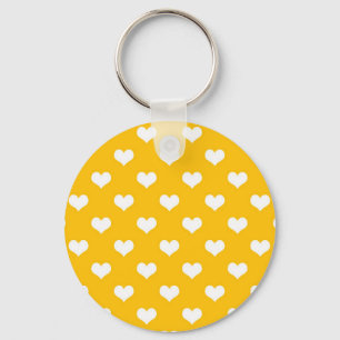 Yellow White Love Heart Pattern Design Key Ring