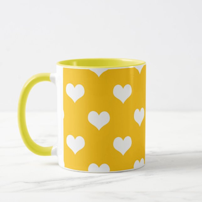 Yellow White Love Heart Pattern Design  Mug (Left)