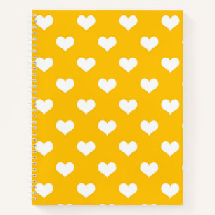 Yellow White Love Heart Pattern Design Notebook