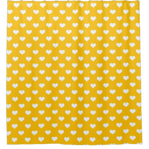 Yellow White Love Heart Pattern Design Shower Curtain