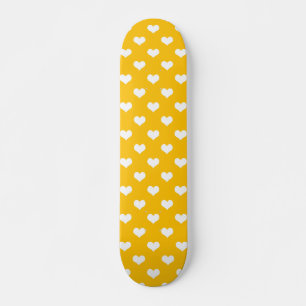 Yellow White Love Heart Pattern Design Skateboard