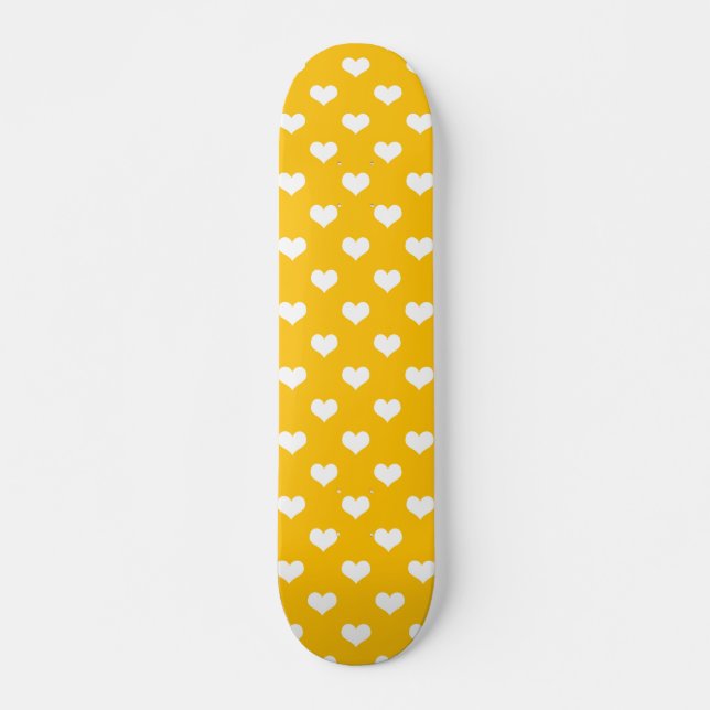 Yellow White Love Heart Pattern Design  Skateboard (Front)