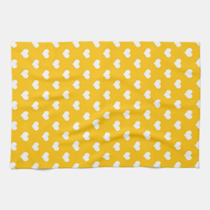 Yellow White Love Heart Pattern Design  Tea Towel