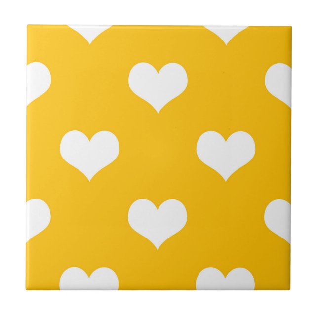 Yellow White Love Heart Pattern Design  Tile (Front)