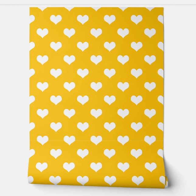 Yellow White Love Heart Pattern Design  Wallpaper (Unrolling)