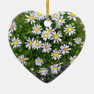 Yellow White Margarita Flowers with Grey Pebbles Ceramic Tree Decoration