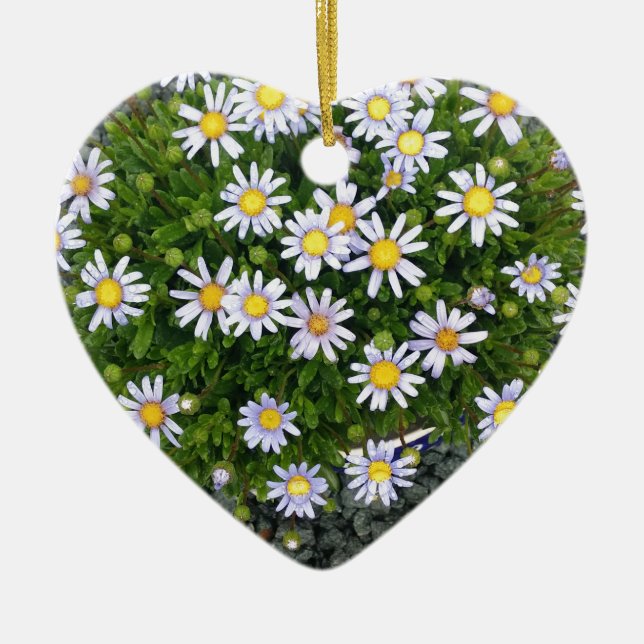 Yellow White Margarita Flowers with Grey Pebbles Ceramic Tree Decoration (Front)