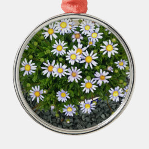 Yellow White Margarita Flowers with Grey Pebbles Metal Tree Decoration