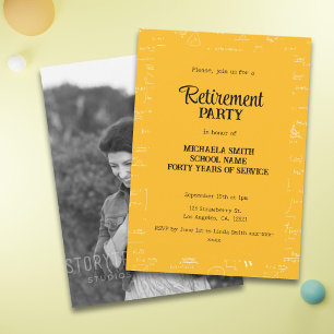 Yellow White Math Teacher Retirement Party Photo Invitation