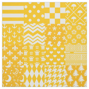 Yellow White Mixed Patterns Patchwork Design Fabric